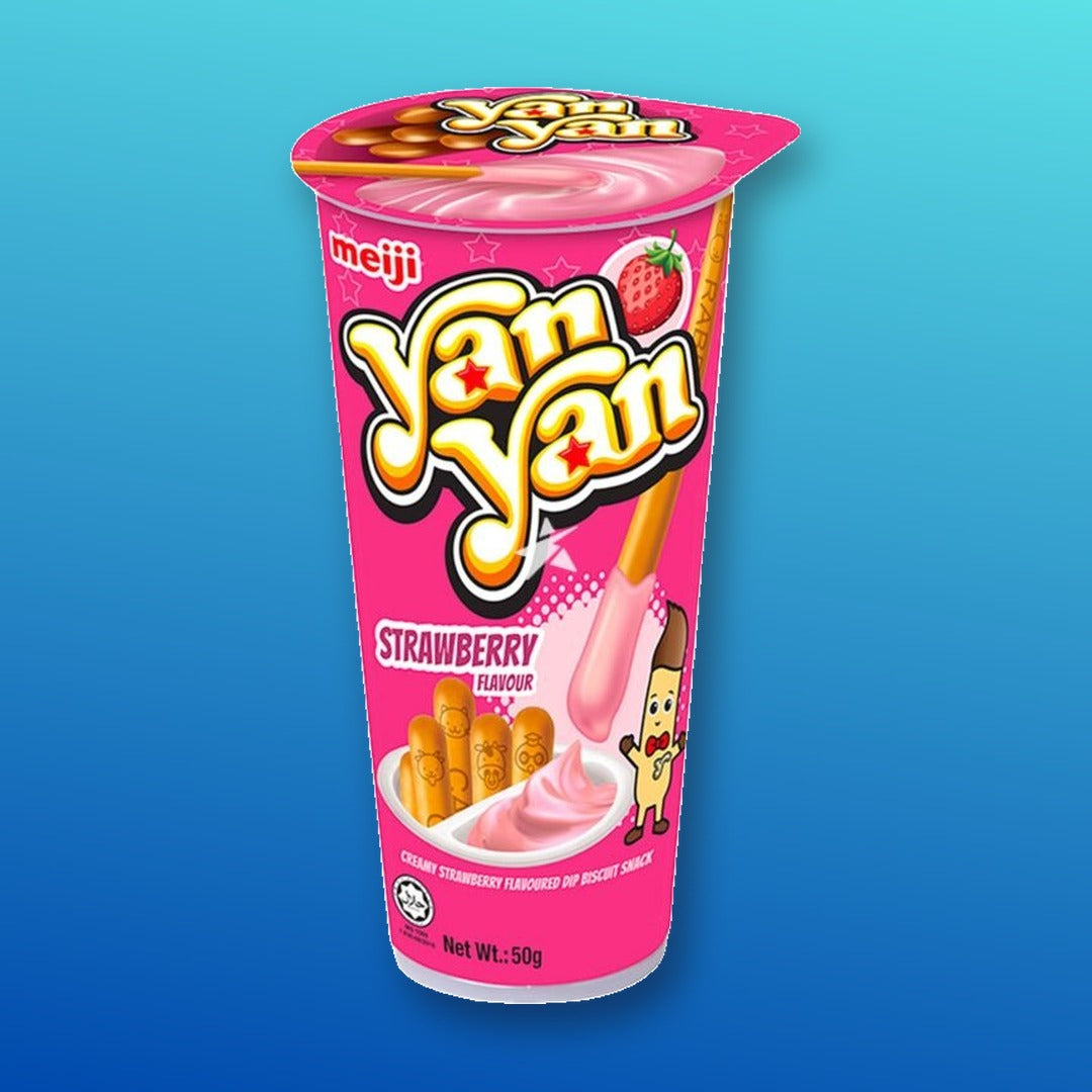 Meiji Yan Yan Creamy Strawberry Flavoured Dip Biscuit Snack 50g
